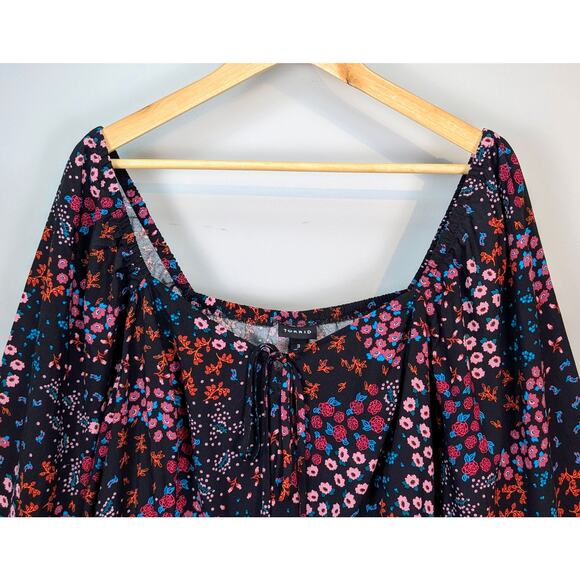 Torrid Peplum Challis Sweetheart Top, Black Floral Long Sleeve Peasant Blouse 3x - Picture 7 of 13